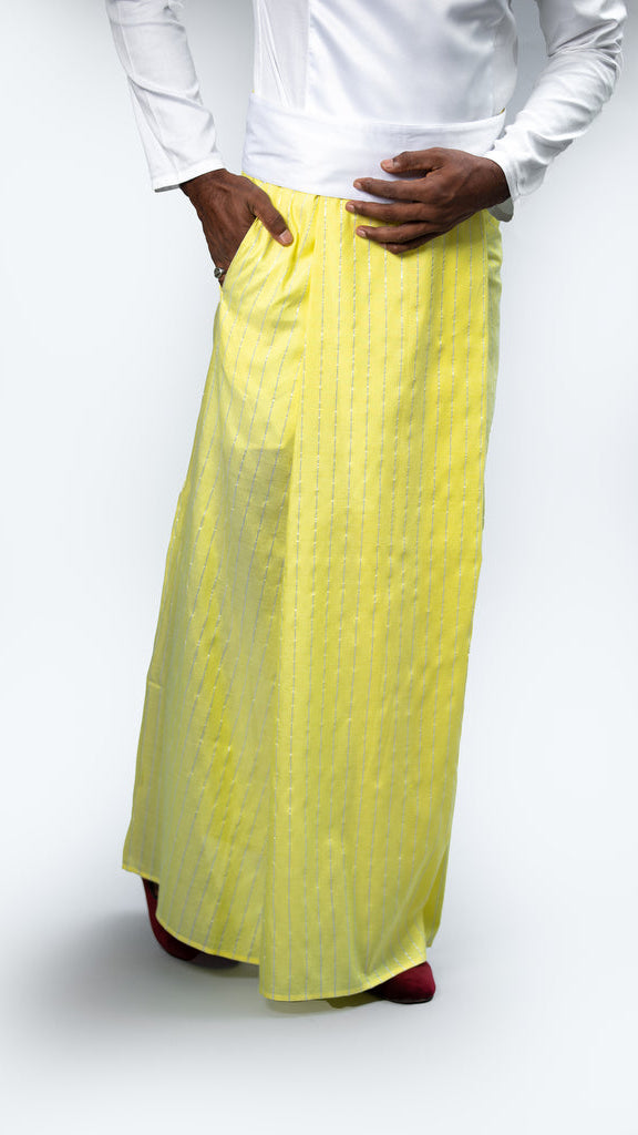 Royal Pinstripe Sarong Pastel Yellow With Silver Stripes
