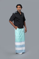 Rugby Sarong. Pastel Green With Pastel Blue & White Stripes