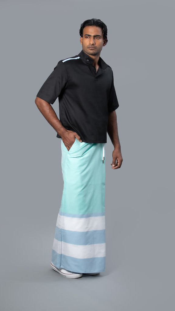 Rugby Sarong. Pastel Green With Pastel Blue & White Stripes