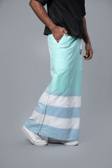 Rugby Sarong. Pastel Green With Pastel Blue & White Stripes