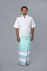 Rugby Sarong. Pastel Green With Pastel Blue & White Stripes