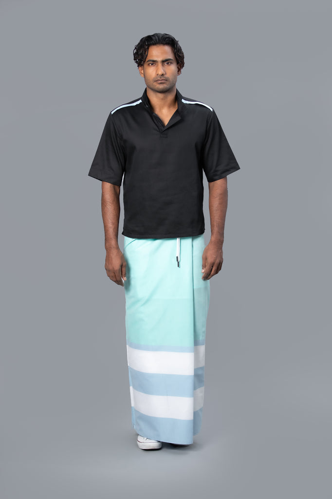 Rugby Sarong. Pastel Green With Pastel Blue & White Stripes