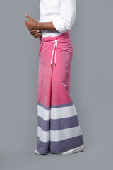 Rugby Sarong. Dark Pink With Pastel Purple & White Stripes