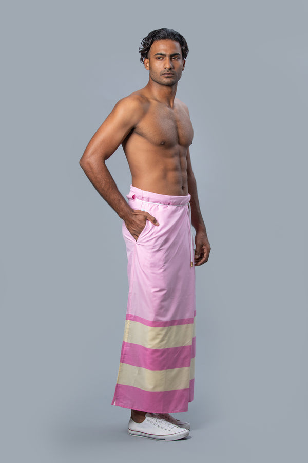 Rugby Sarong. Pastel Pink With Dark Pink & Pastel Yellow Stripes