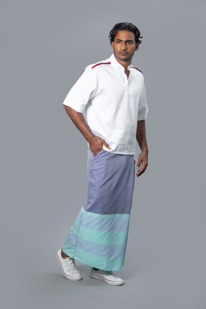 Rugby Sarong. Pastel Purple With Pastel Blue & Pastel Green Stripes