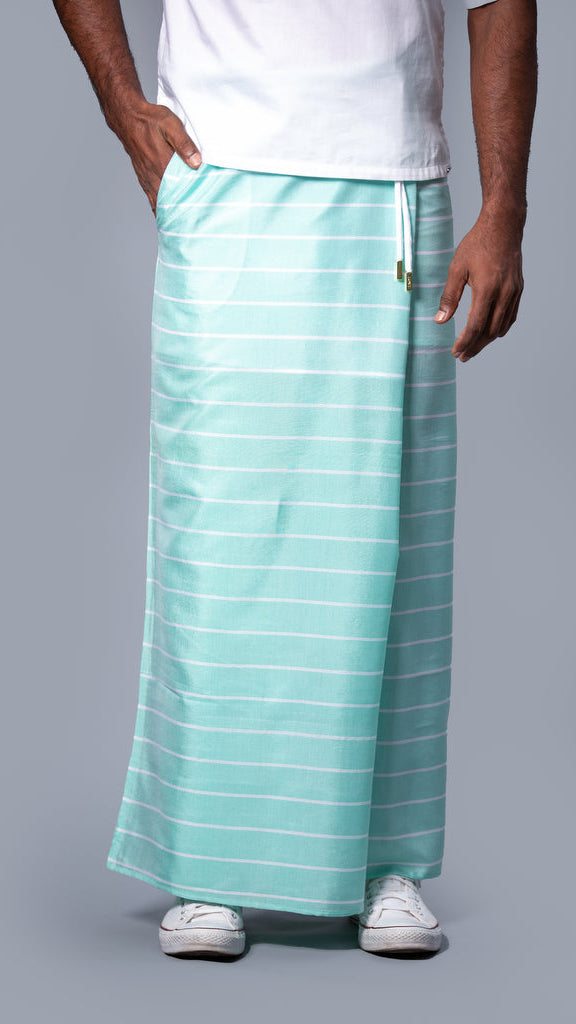 Classic Nautical Sarong in Pastel Green with White Stripes