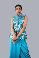 Ladies Sleeveless Sequin Floral Worked Silk Srilankan National