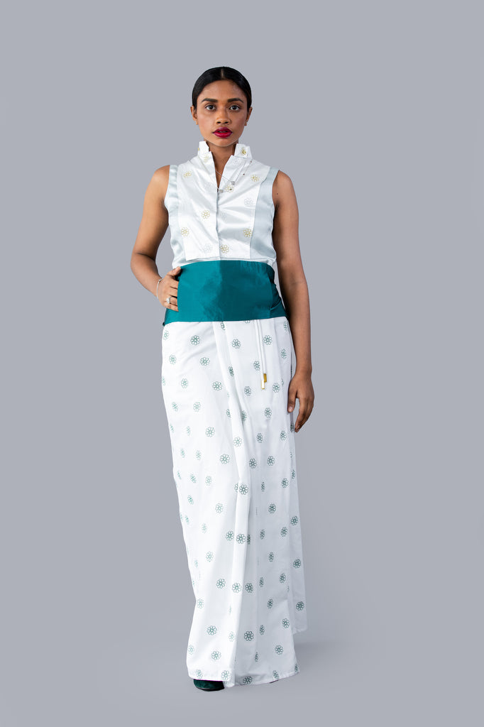 Ladies Sleeveless Floral Embroidered Silk Sri Lankan National